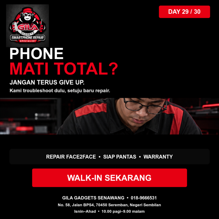 Telefon tak boleh on dan phone mati total di Senawang