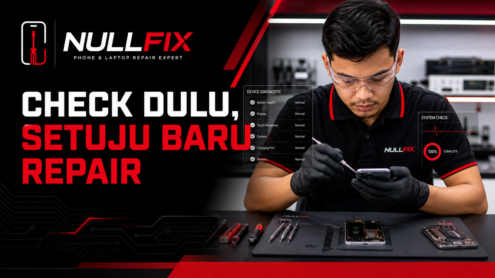 Proses check dulu dan setuju baru repair di NULLFIX Saujana Utama