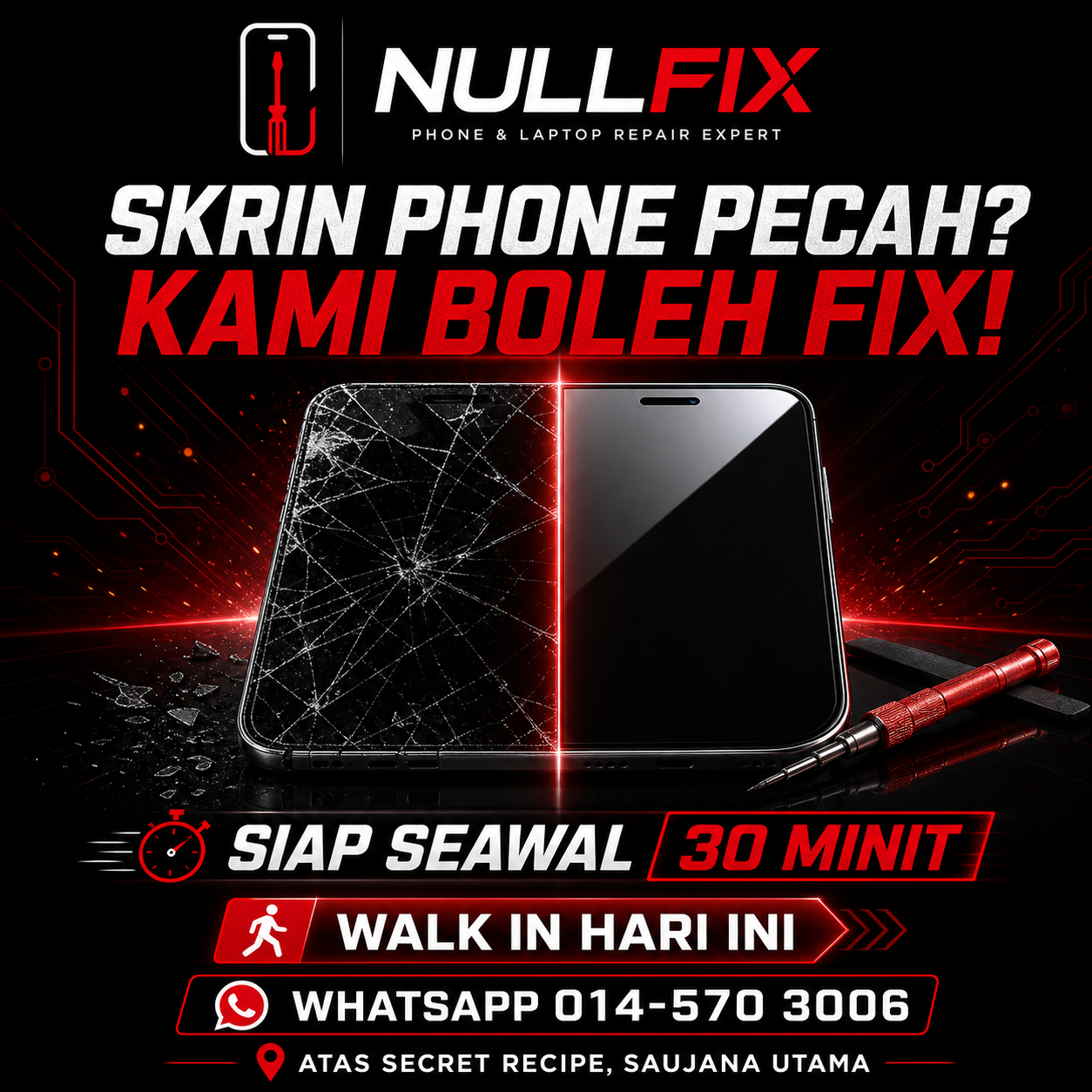 Kedai repair phone dan laptop NULLFIX Saujana Utama