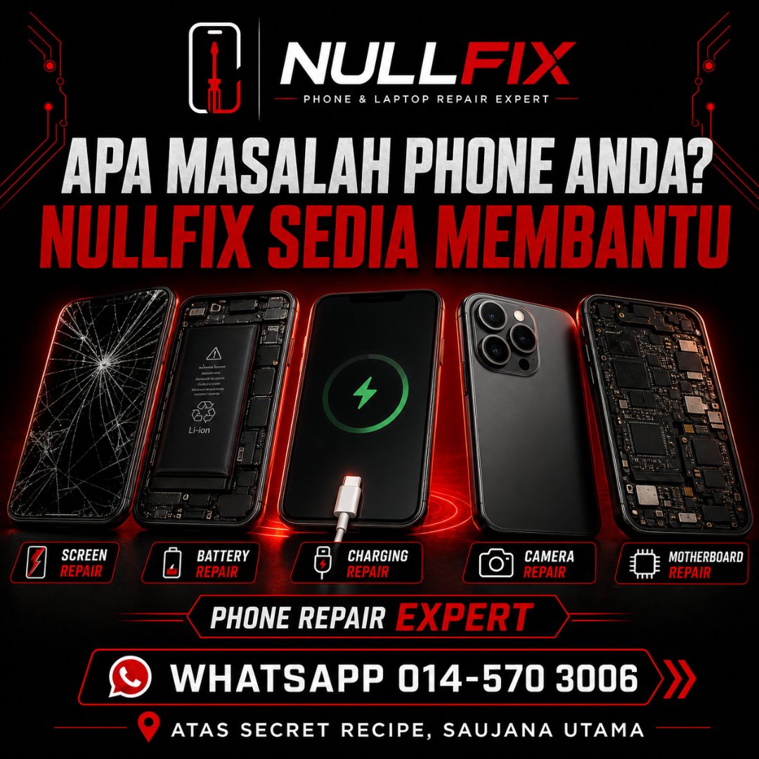 Technician pakar repair phone dan laptop di NULLFIX Saujana Utama
