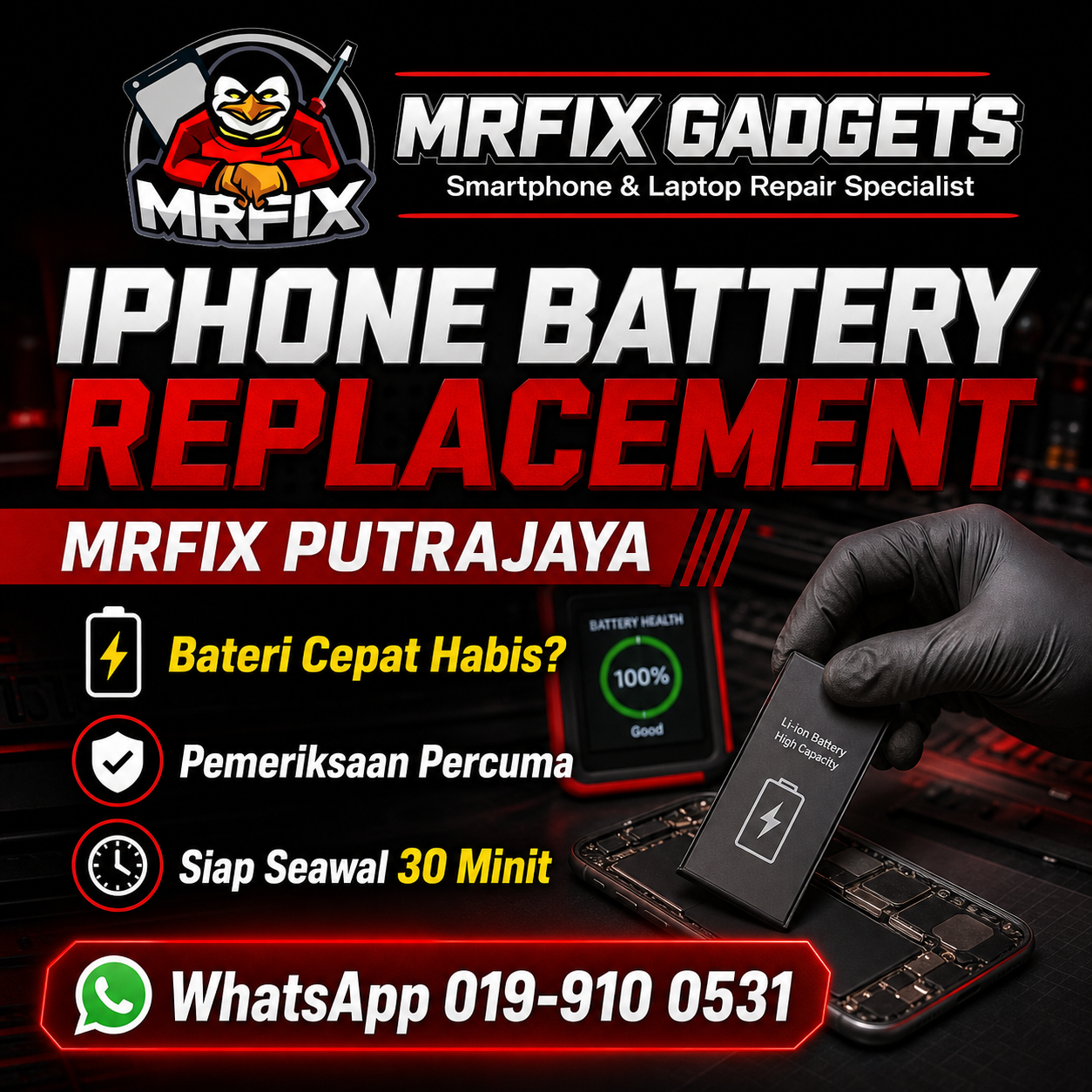 iPhone battery replacement Putrajaya di MRFIX